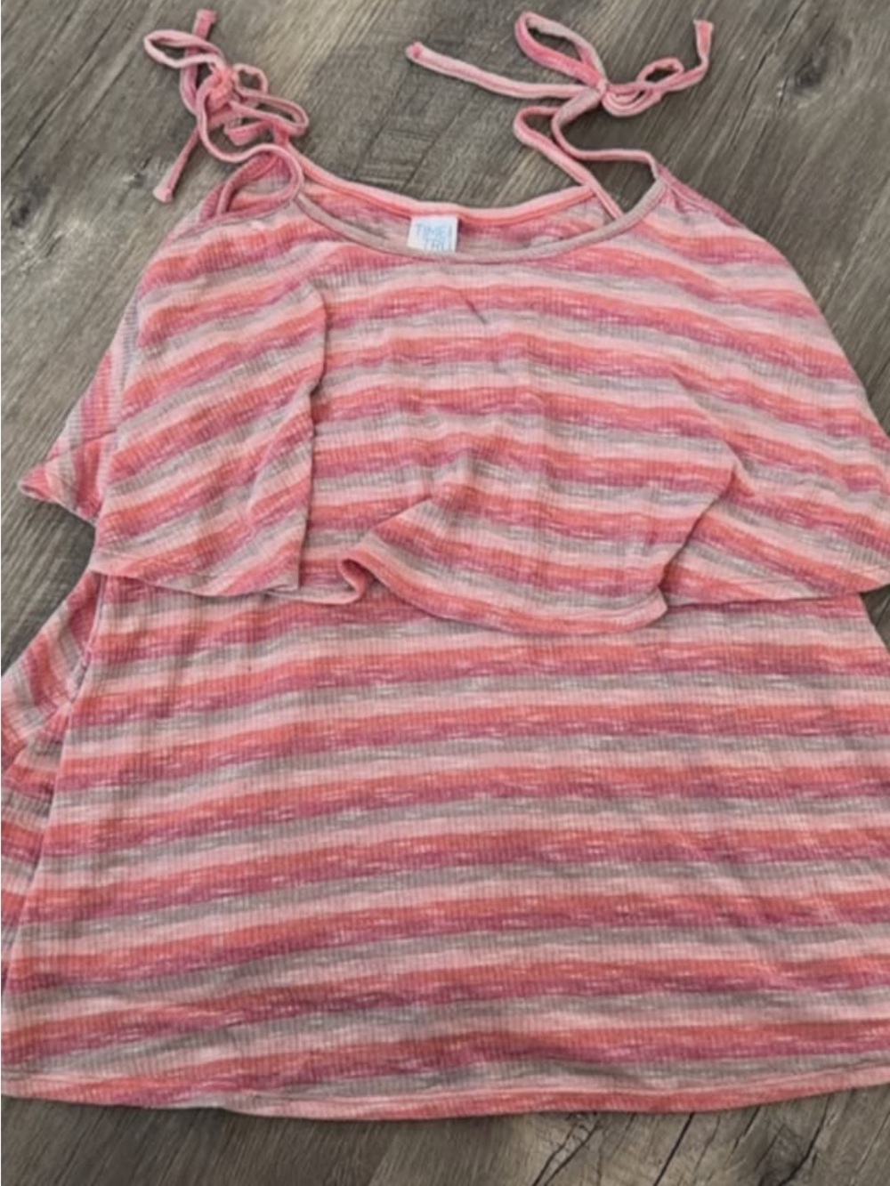Girls Pink Striped Tie-Shoulder Tank Top